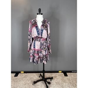 Anthropologie Current Air Paisley Dress Peasant Long Sleeves Tiered Ruffled Sz S